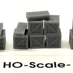 HO-Scale Stack of 5 3′ Cube Crates and 2 3′ x 5′ Crates, Type 3